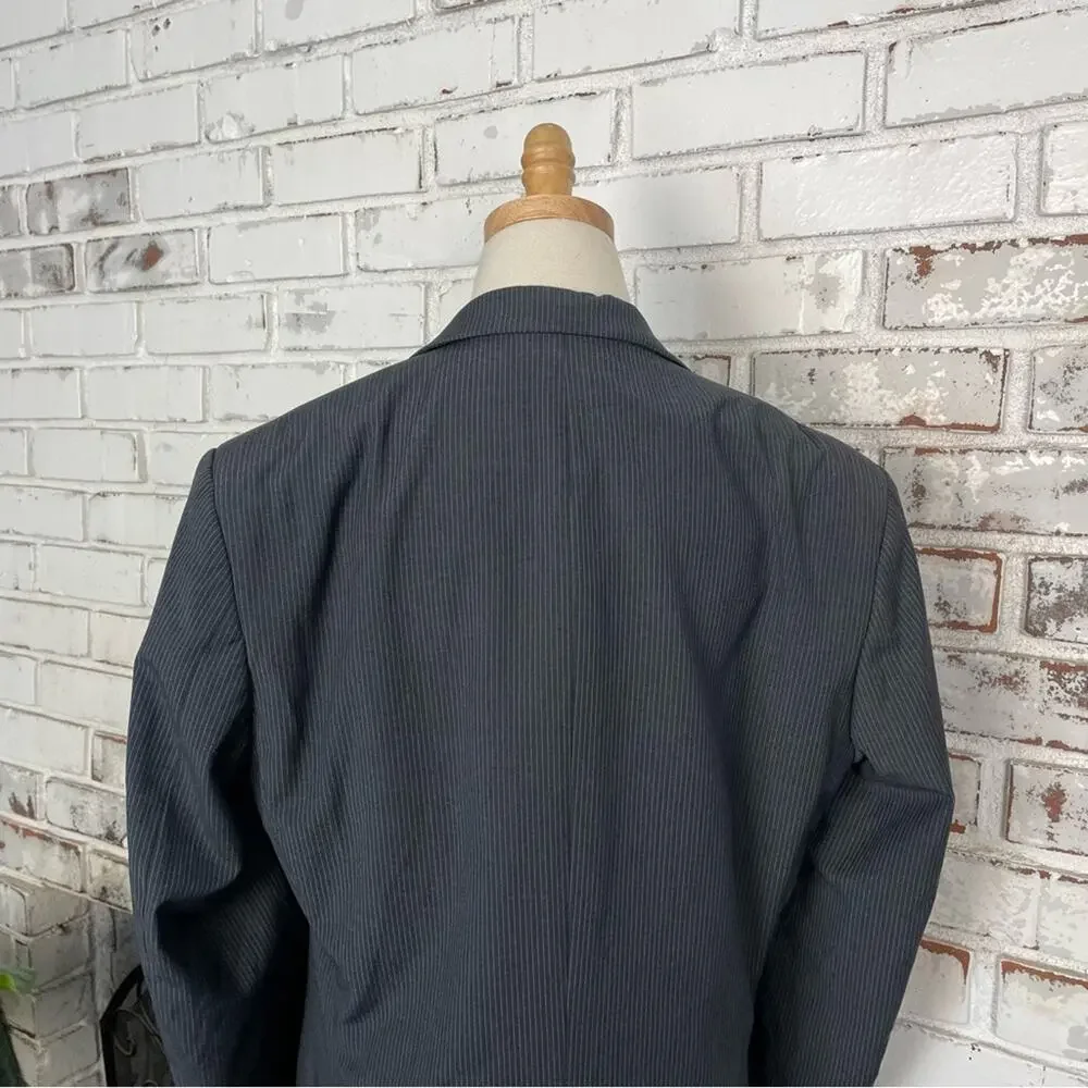 Vintage 90s Pierre Carden Men’s Grey Pin Stripe Lined Blazer Size 36